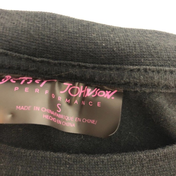 Betsey Johnson Cropped Graphic Tee Black Yellow Banana Tongue - Picture 3 of 6